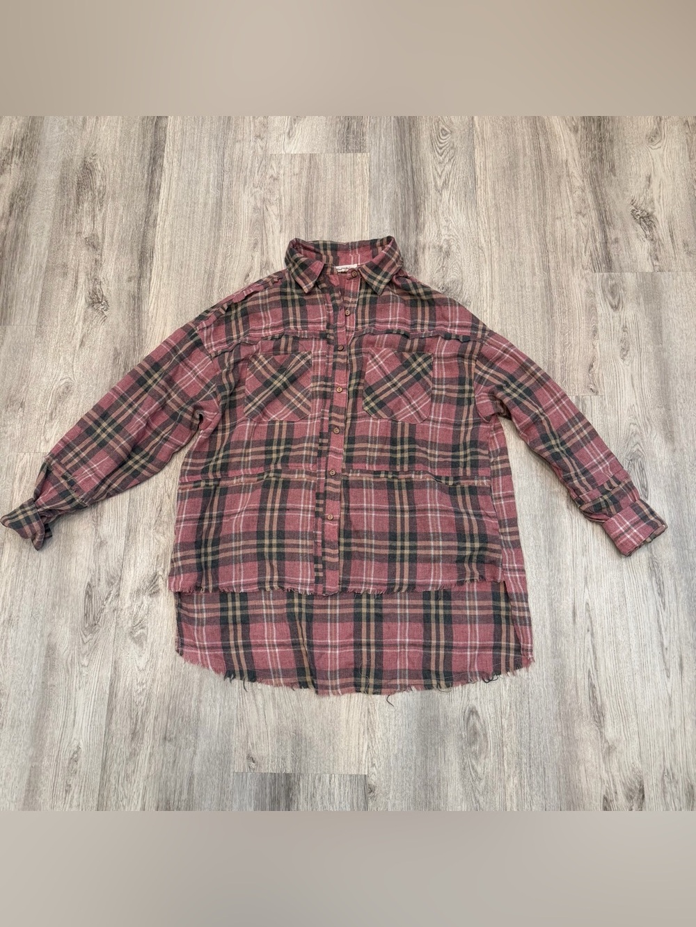 Oli & Hali Oversized Plaid Shacket Shirt Jacket Size Small Raw Hem